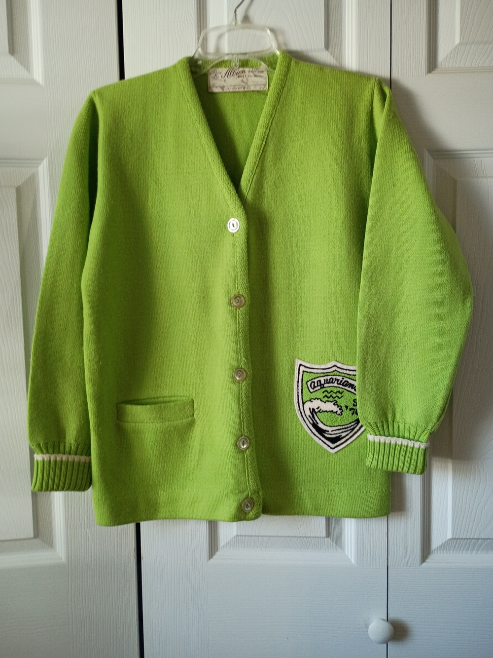 Vintage Albion 100% Virgin Wool Sweater Letter Cardigan with Patch